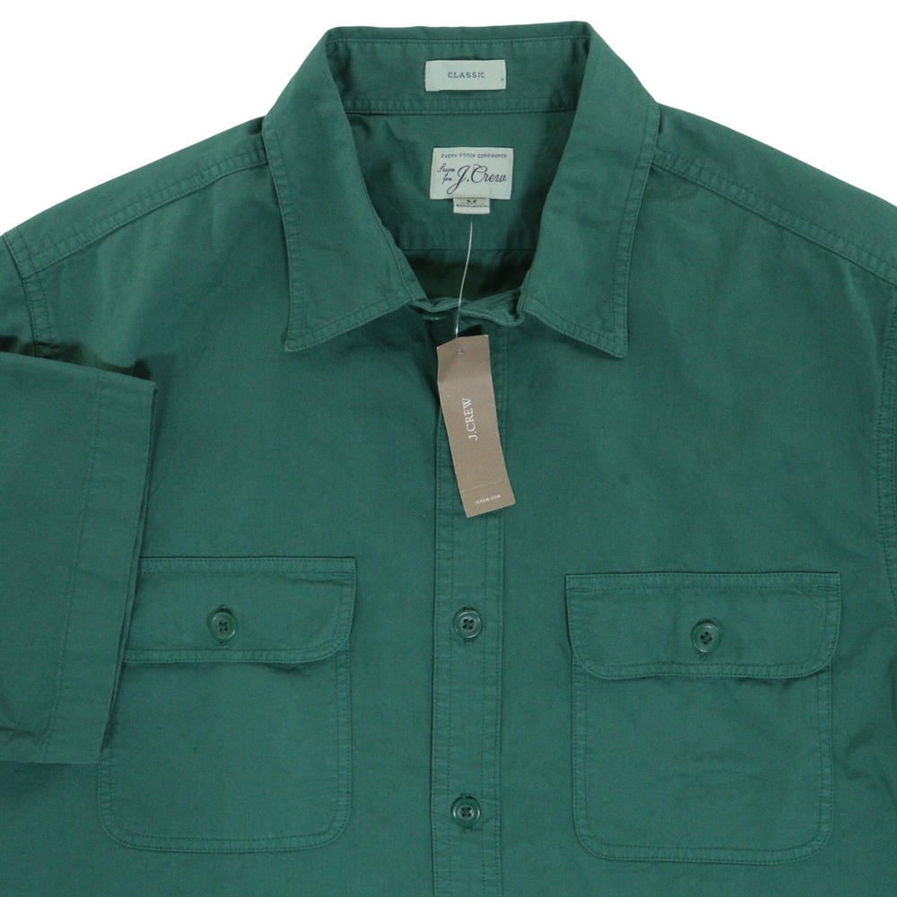 J Crew Short Sleeve Button Up Shirt Men M Utility Work Green Cotton - New *Flaw